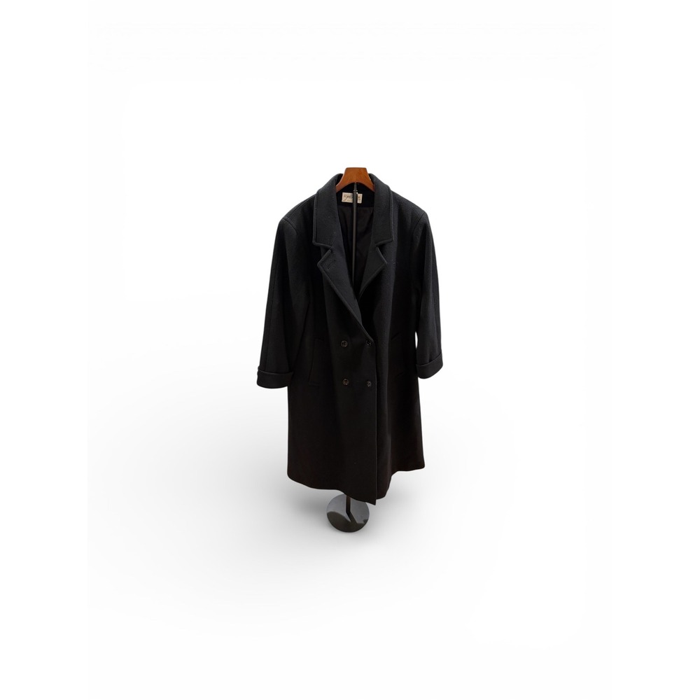 Vintage 1980s Forecaster of Boston Long Black Wool Coat 16 Oversized Plus Size